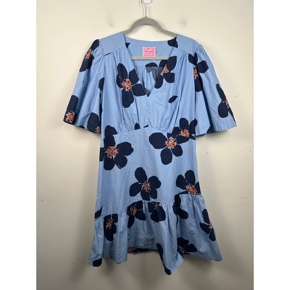 Super cute Kate Spade Light Blue Floral Midi Dress with Navy and Coral Accents